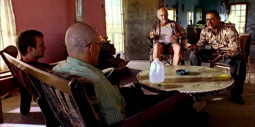 Walt and Jesse being held by Tuco and Hector in Breaking Bad