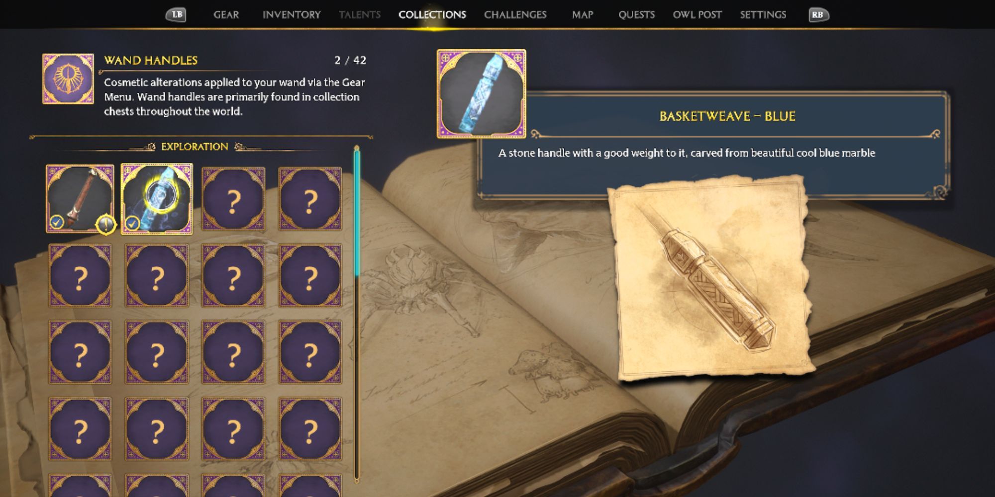 Wand handle collections menu Hogwarts Legacy