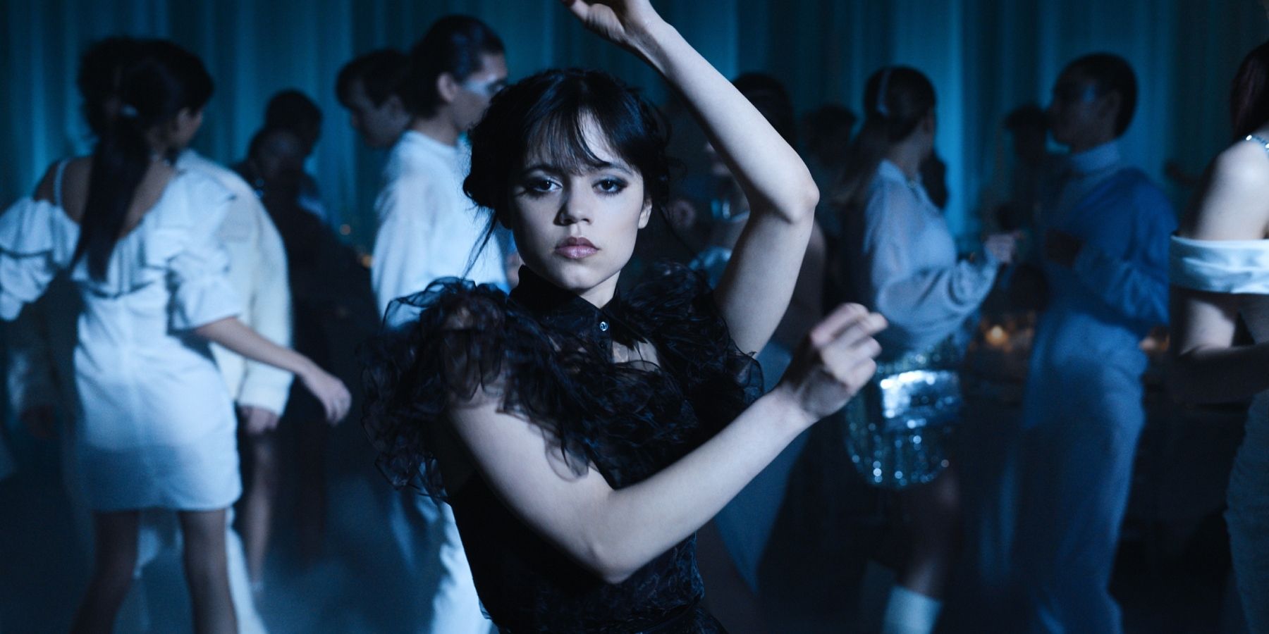 Jenna Ortega as Wednesday Addams dancing on Wednesday