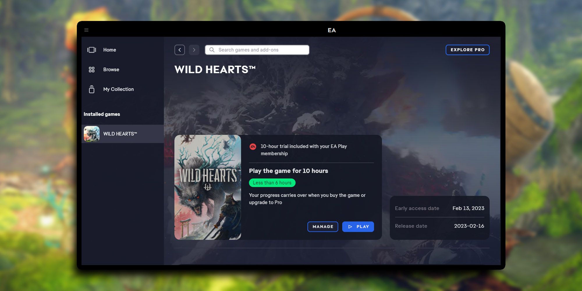 Wild Hearts - Launcher from the first version as it appears in the EA app
