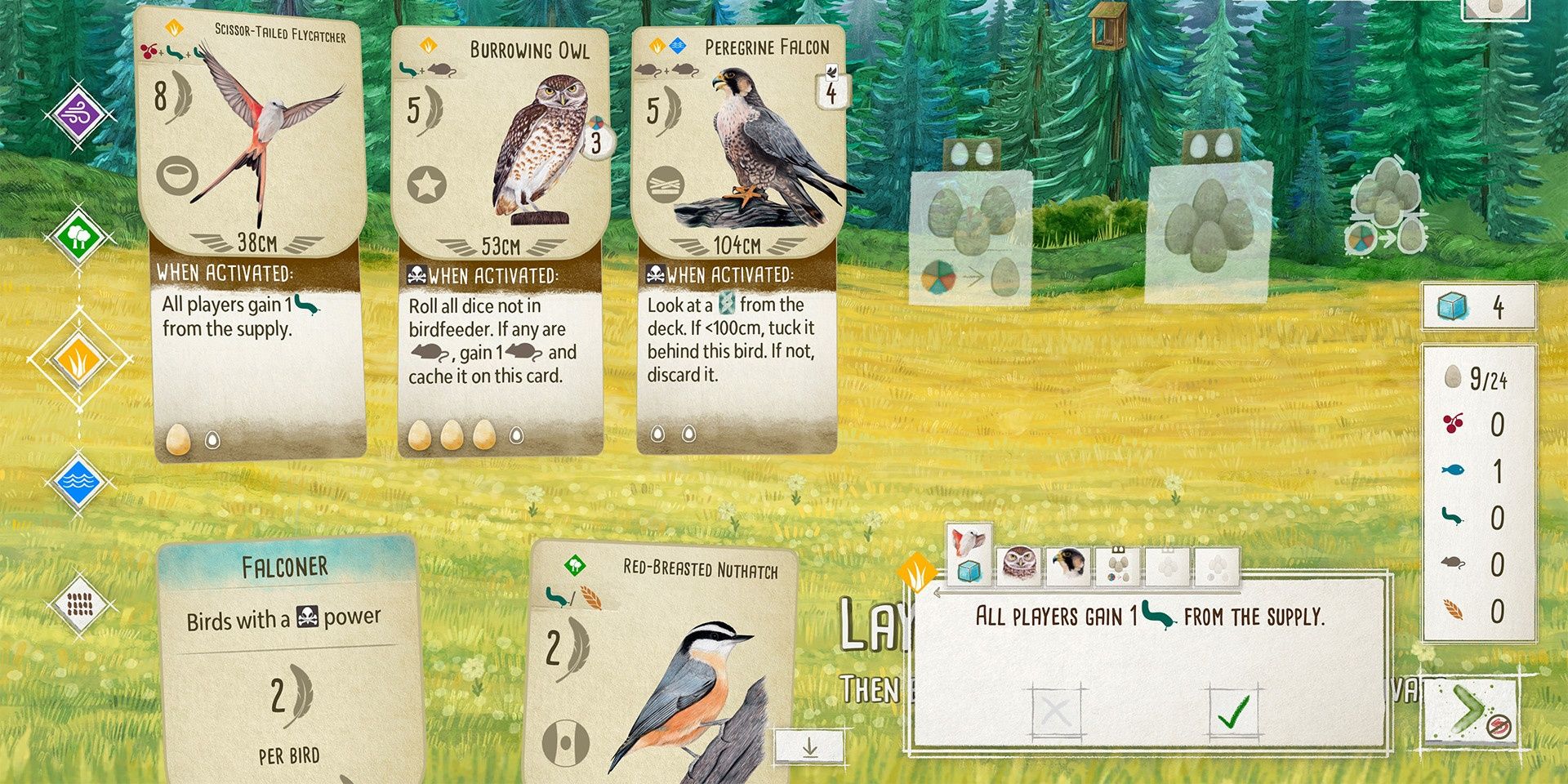 A player with two cards in hand in Wingspan Digital Edition' 