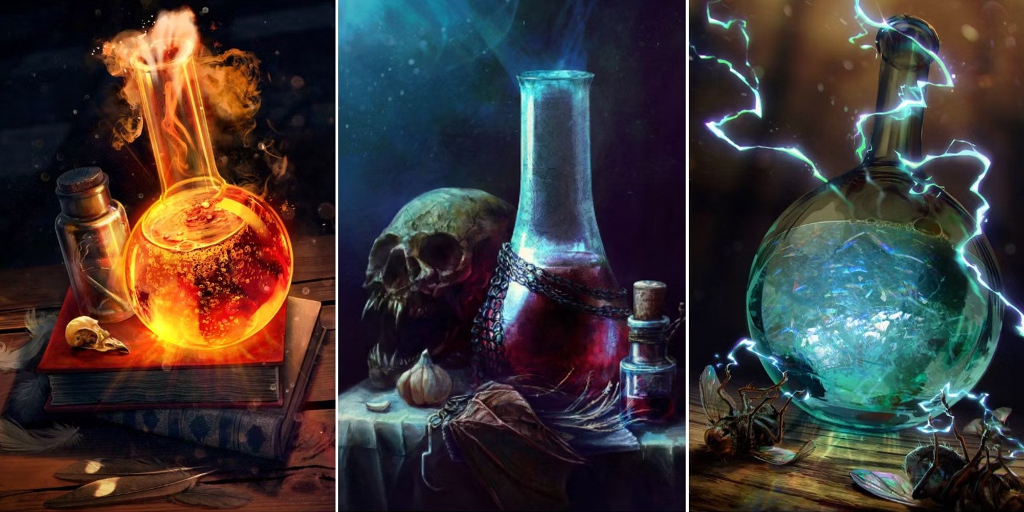 Witcher 3 - Examples Of Three Different Potions Seen In Gwent Art