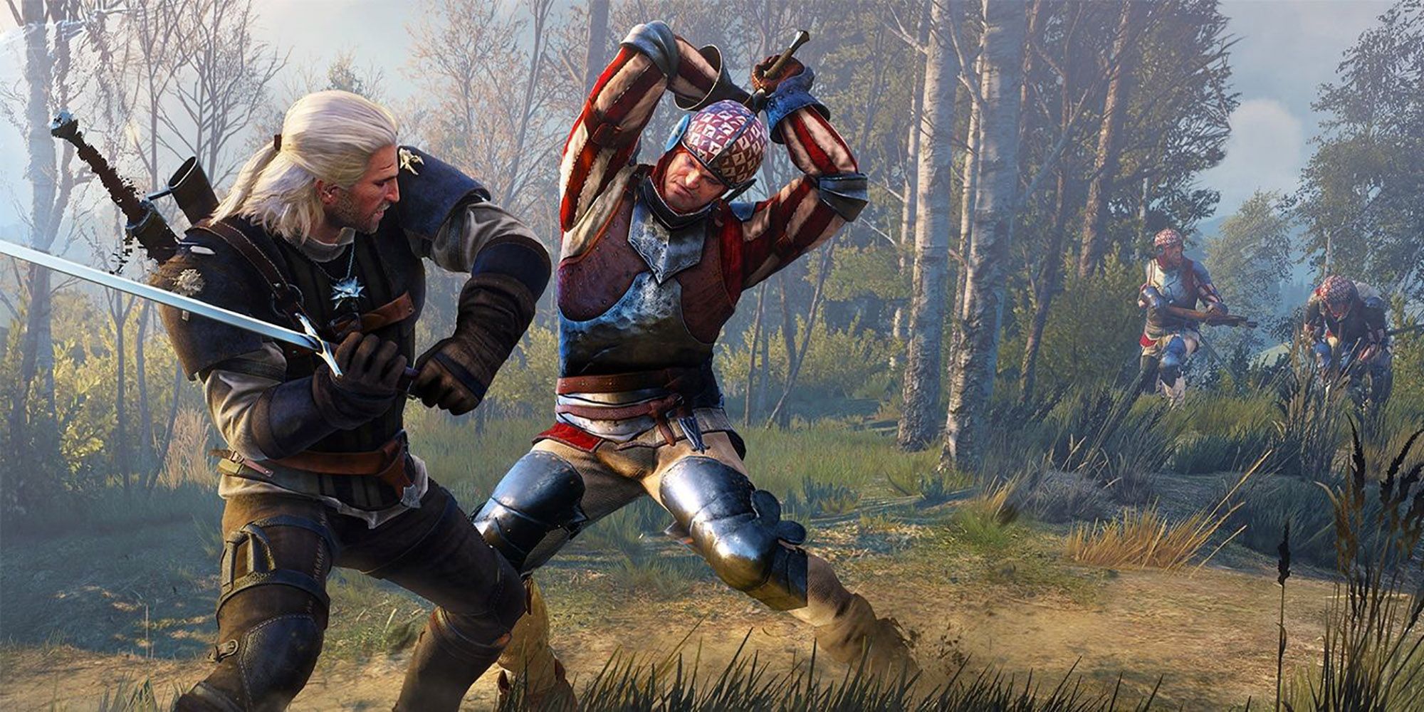Witcher 3 - Promotional Render Of Geralt Using Whirl To Fight A Guard