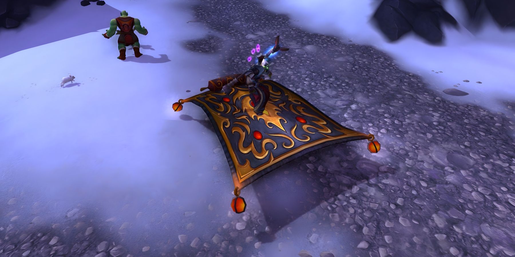 Screenshot of a player riding a creeper in World of Warcraft
