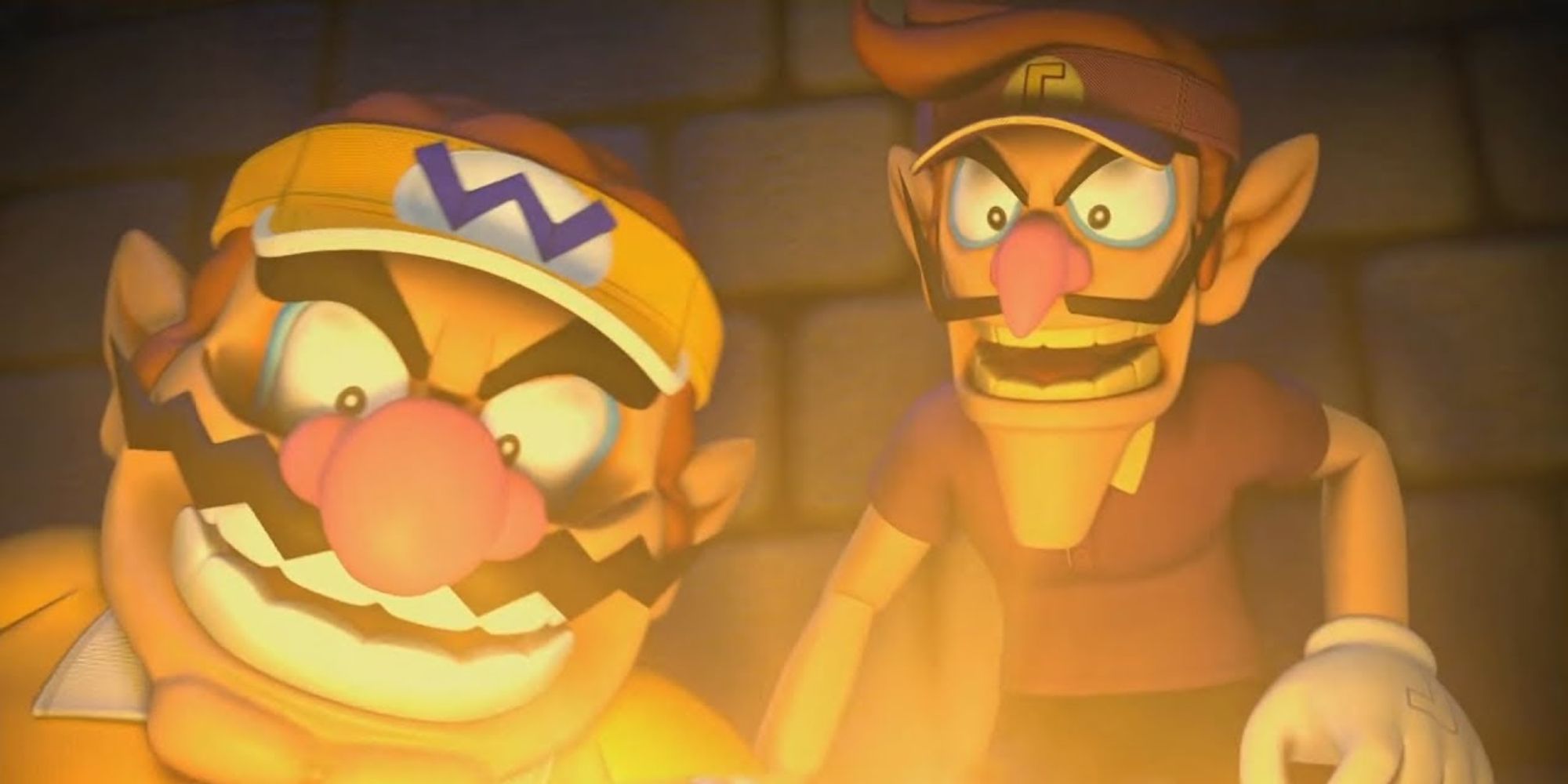 Wario and Waluigi staring at something shiny in tennis outfits