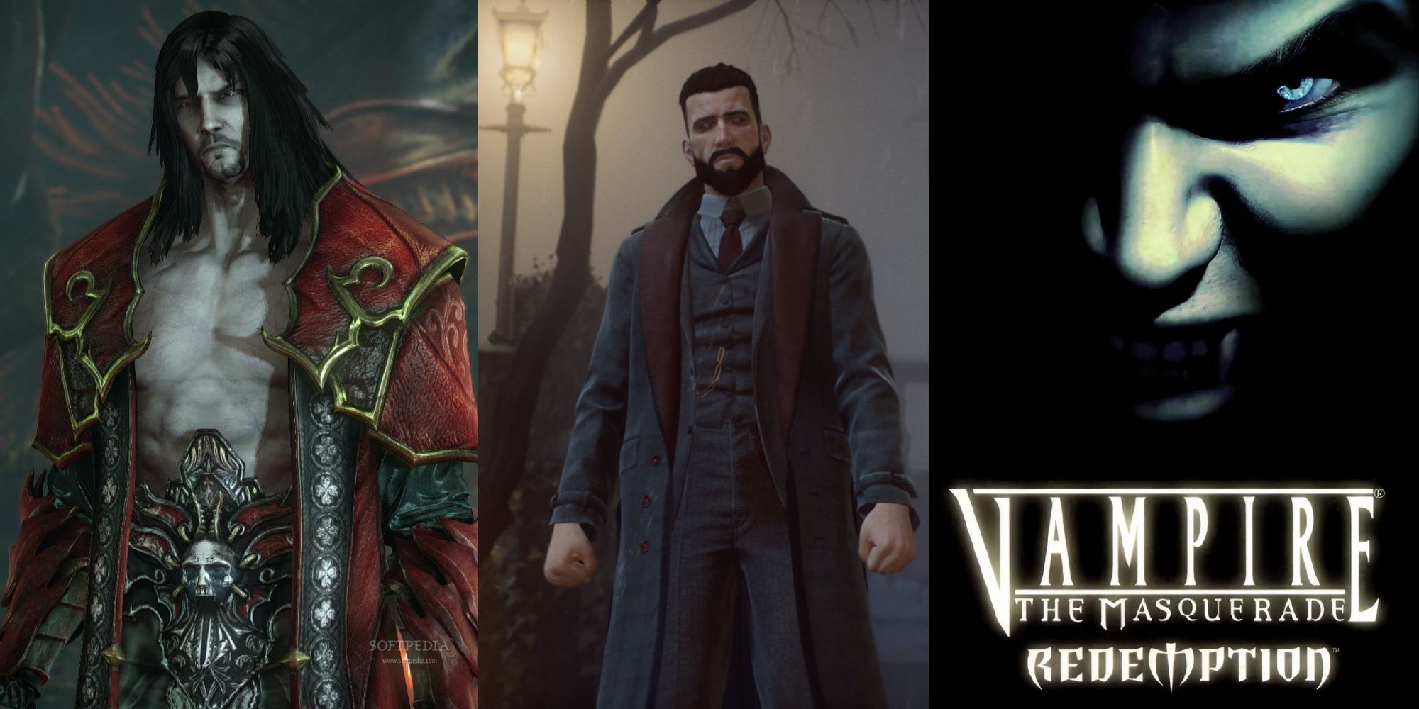 Split image featuring images from the game Castlevania, Vampyr, and Vampire: The Masquerade - Redemption.