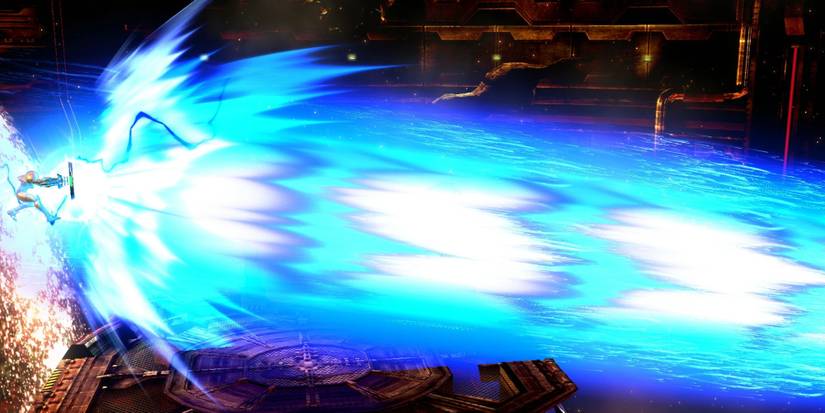 Samus firing her Zero Laser across the stage