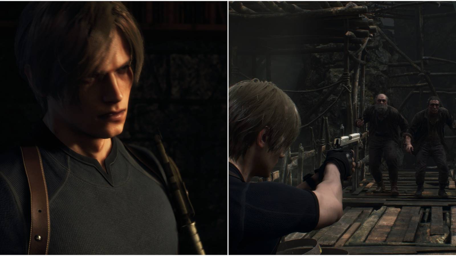 Leon and fighting enemies in the Resident Evil 4 Remake