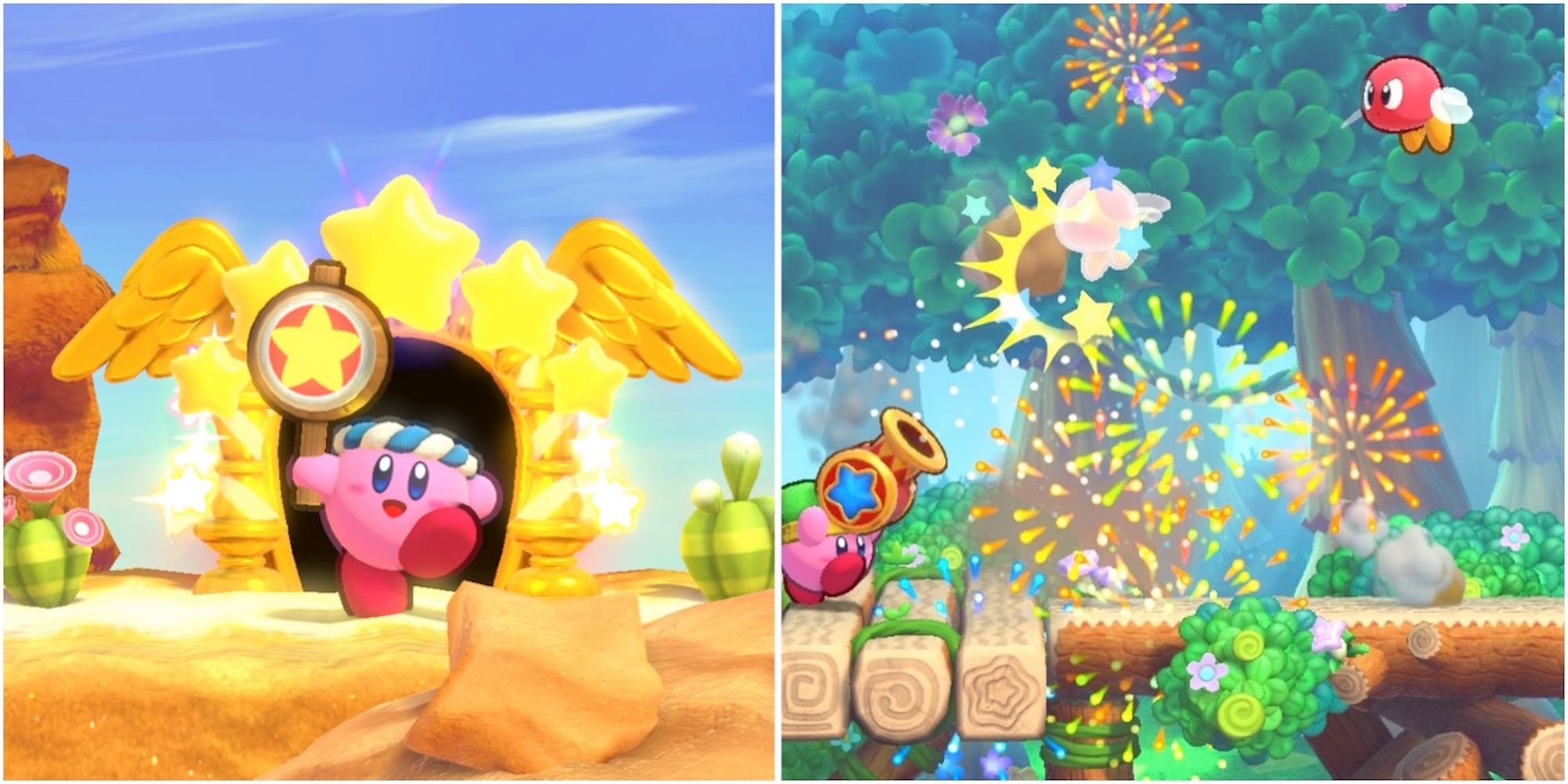 Hammer Kirby and fighting enemies in Kirby's Return to Dream Land Deluxe