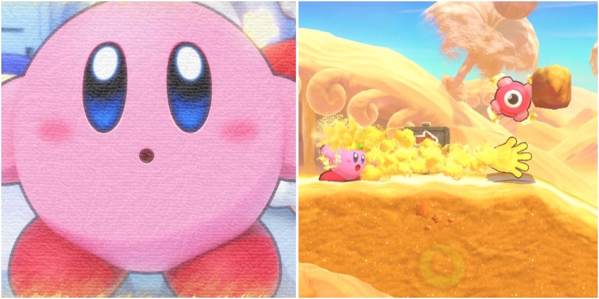 Kirby and fighting enemies in Kirby's Return to Dream Land Deluxe