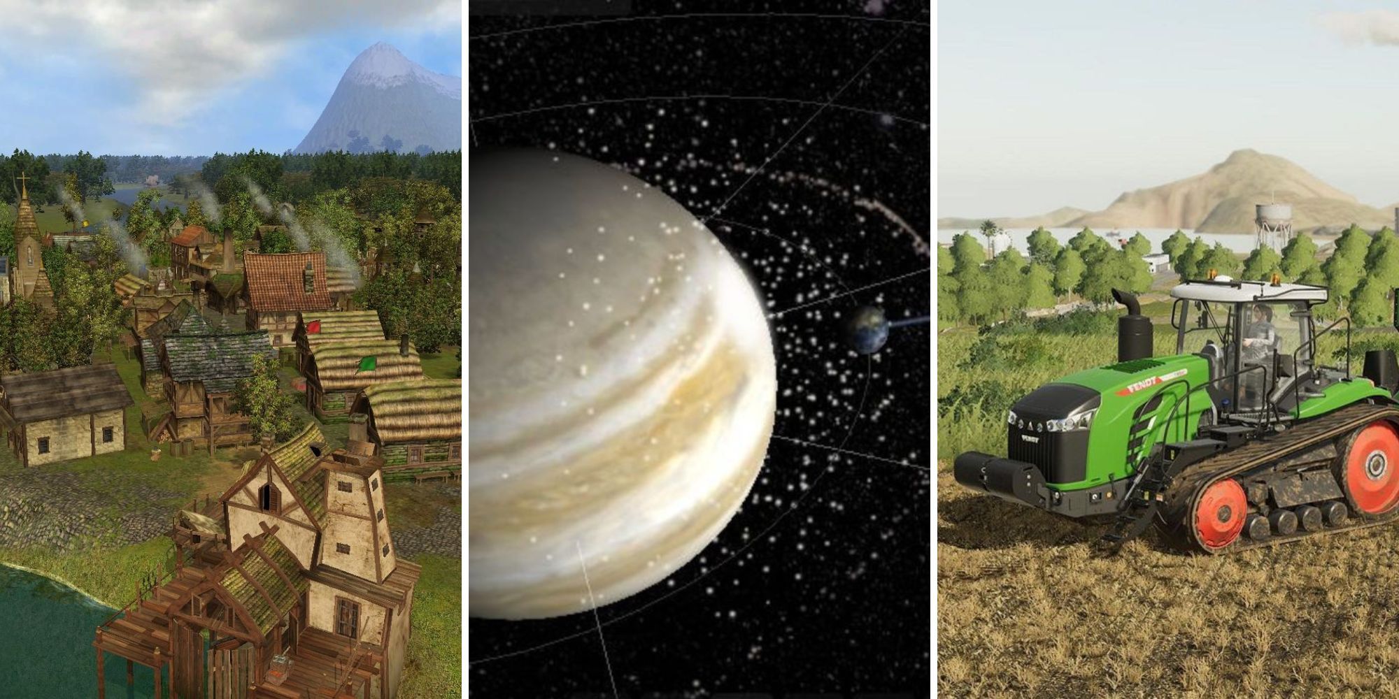 A grid of the longest simulation games such as The Guild 2: Renaissance, Universe Sandbox Legacy, and Farming Simulator 19