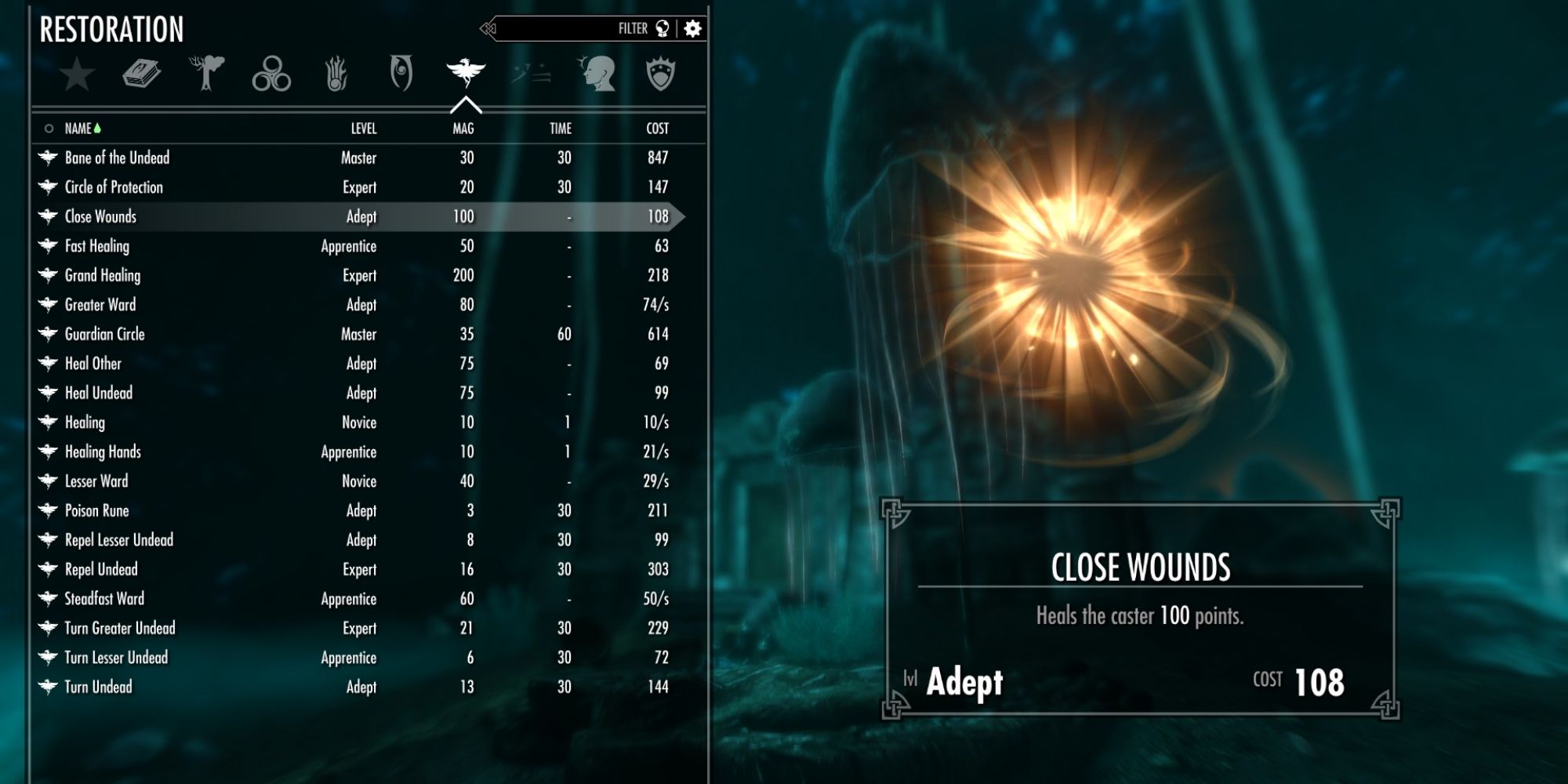 Skyrim Spellbook Close Wounds