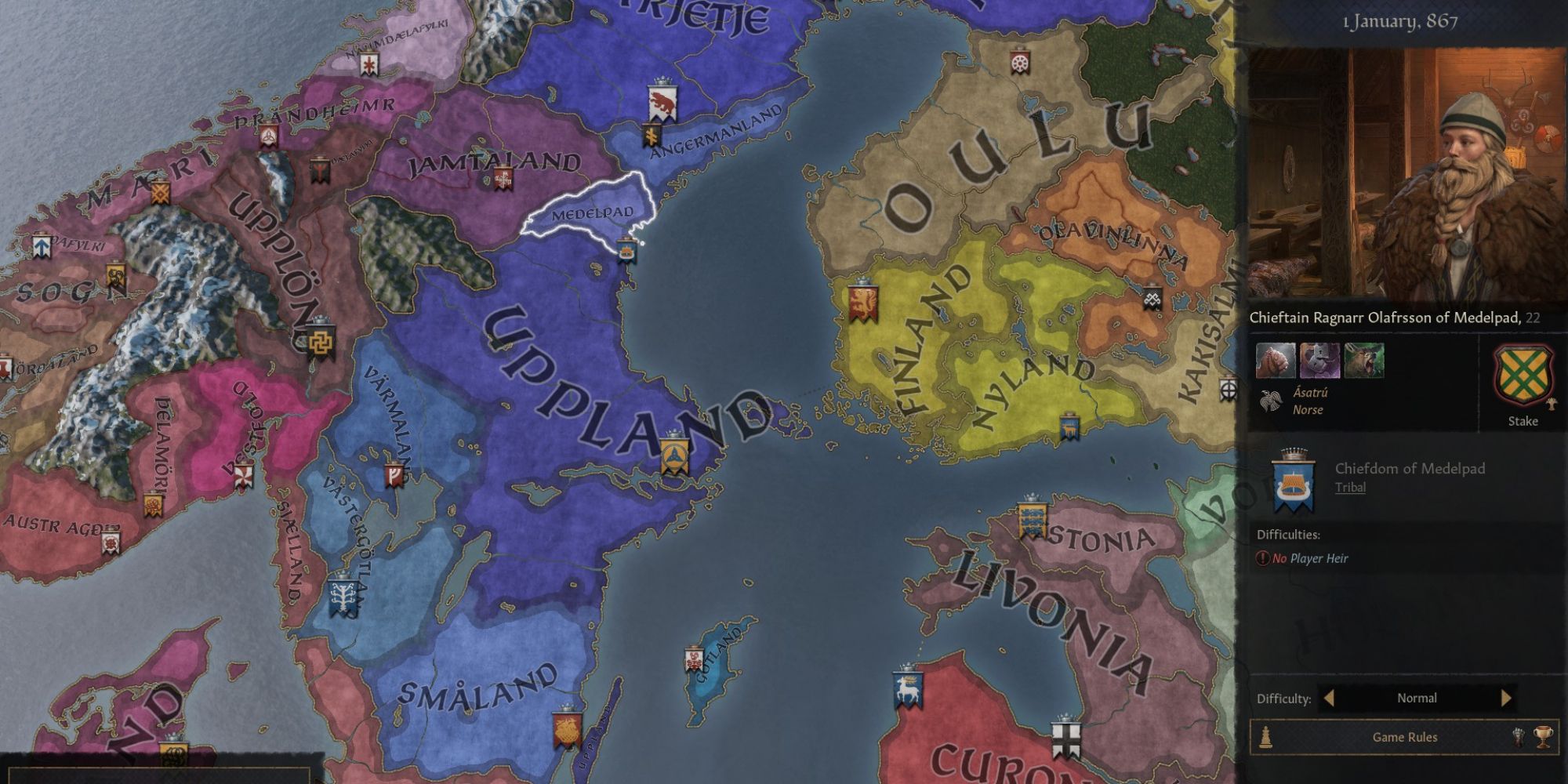 Crusader Kings 3 Ragnarr of Medelpad start with map