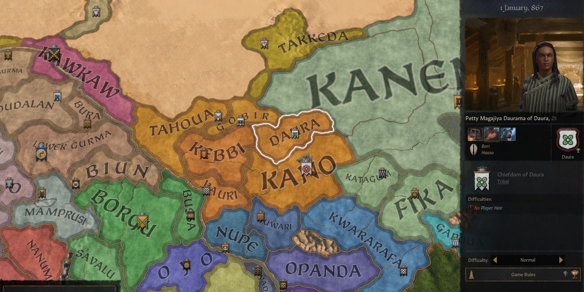 Crusader Kings 3 Daurama of Daura start with map