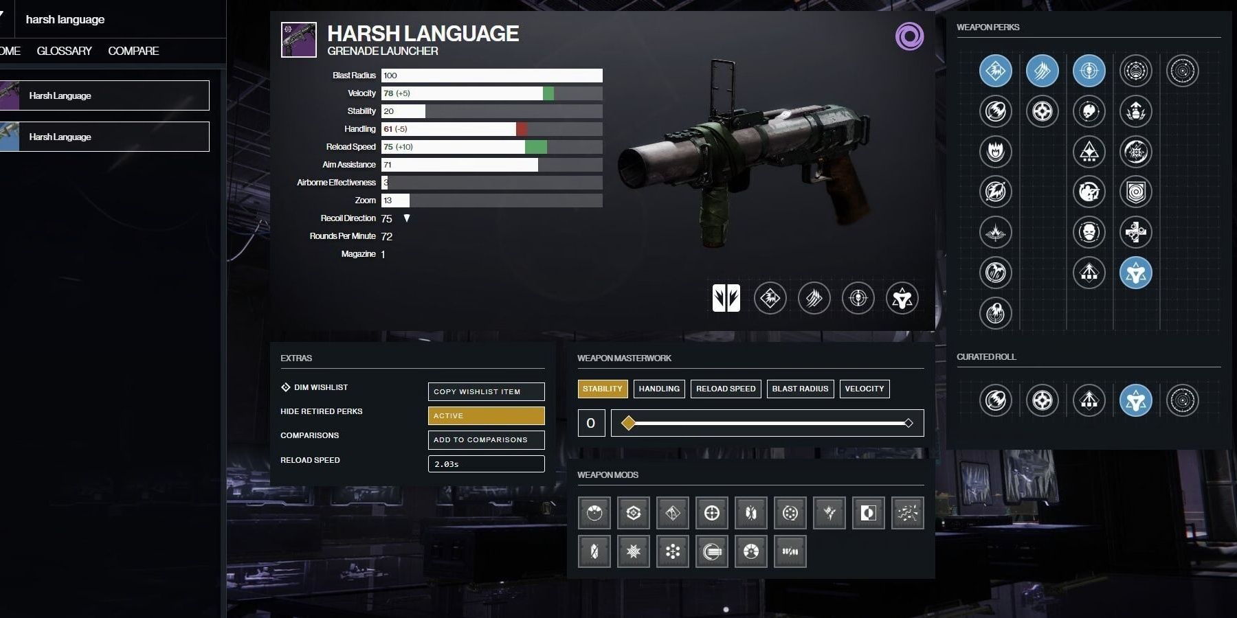 destiny 2 harsh language weapon perks