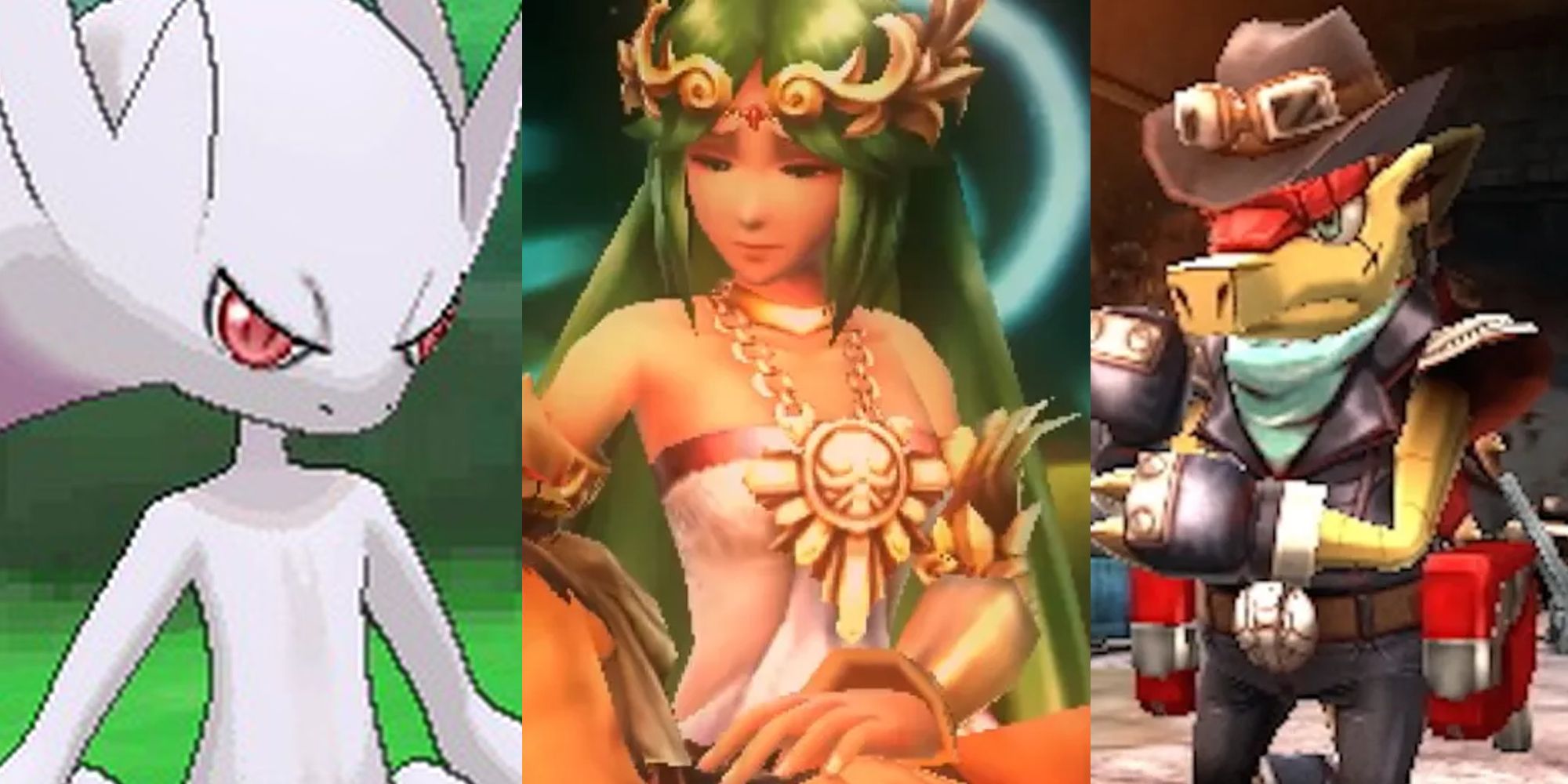 Mega Mewtwo Y in X & Y; Palutena holding a fallen Pit; Dillon wearing a leather jacket