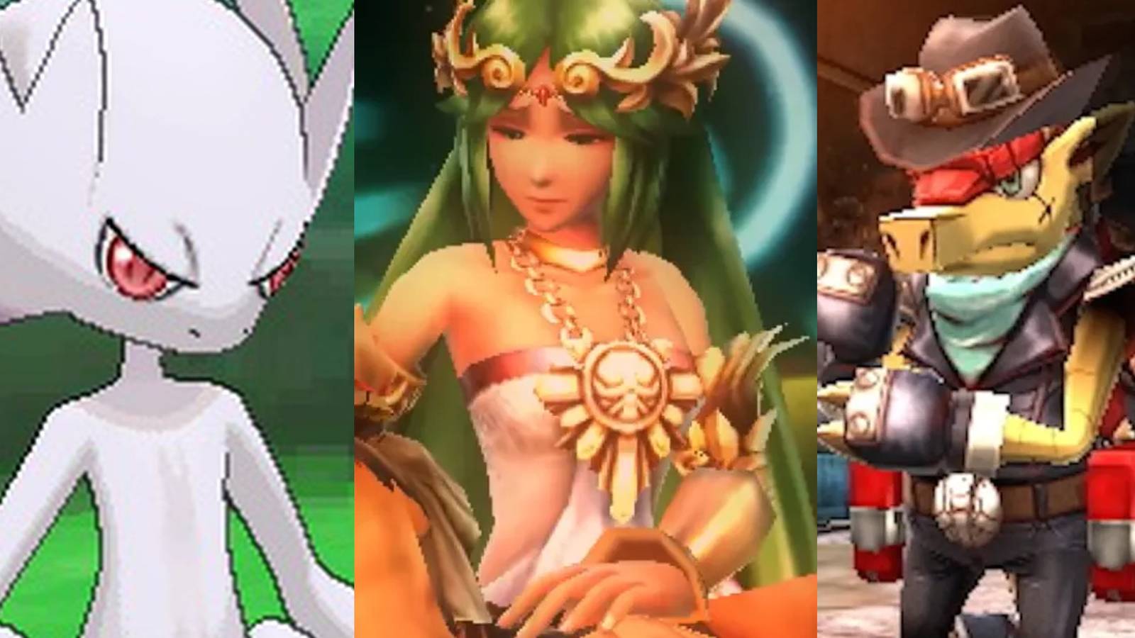 Mega Mewtwo Y in X & Y; Palutena holding a fallen Pit; Dillon wearing a leather jacket