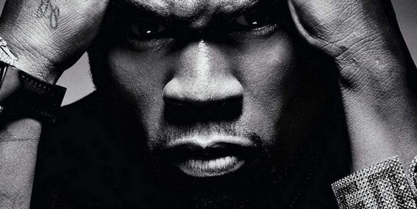 50 Cent black and white Curtis album cover portrait close up