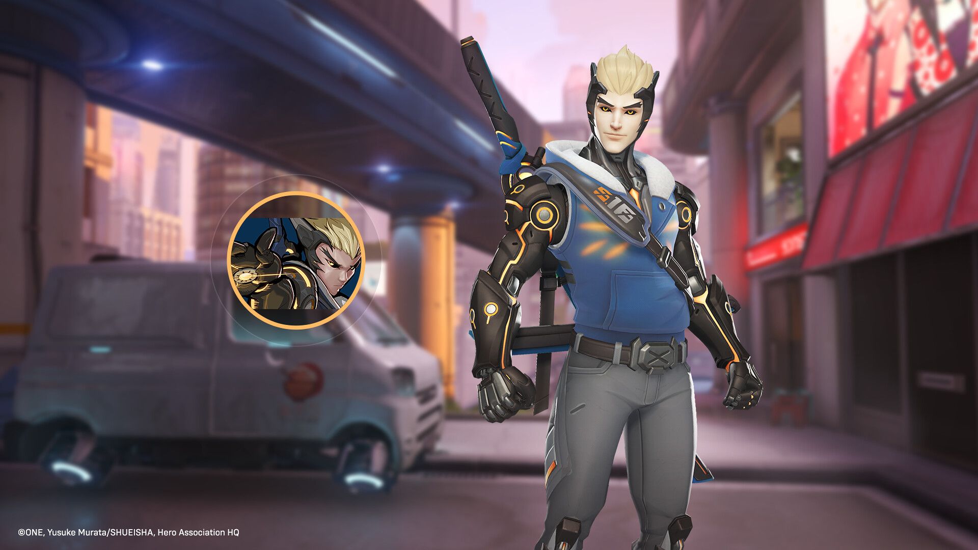 genji genos skin as part of the overwatch 2 x one punch man crossover
