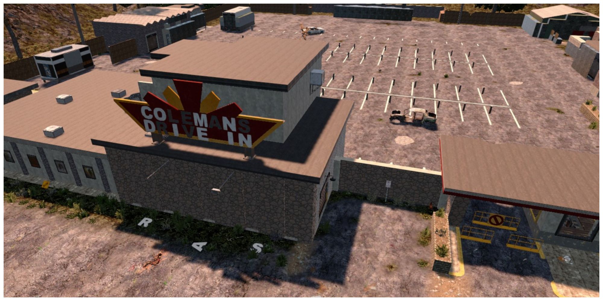 7 Days to Die Coleman's Drive In aerial shot from the front in daytime