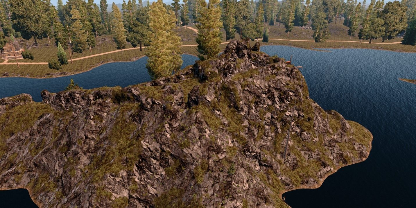 7 Days to Die Lakecenter Island aerial shot in daytime