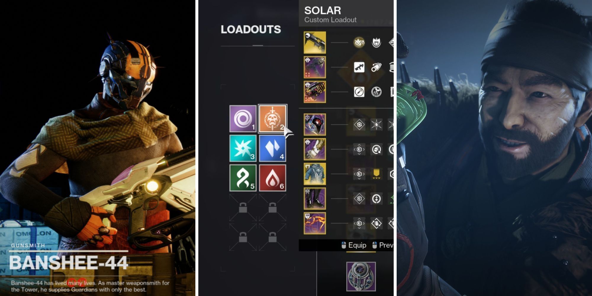 A grid of images showing BANSHEE-44, loadouts and the Drifter in Destiny 2