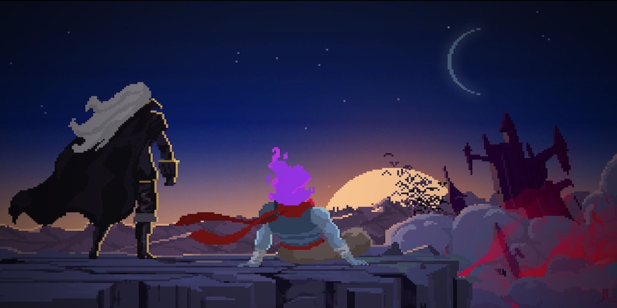 A cutscene featuring Alucard and the unnamed hero in Dead Cells Return to Castlevania