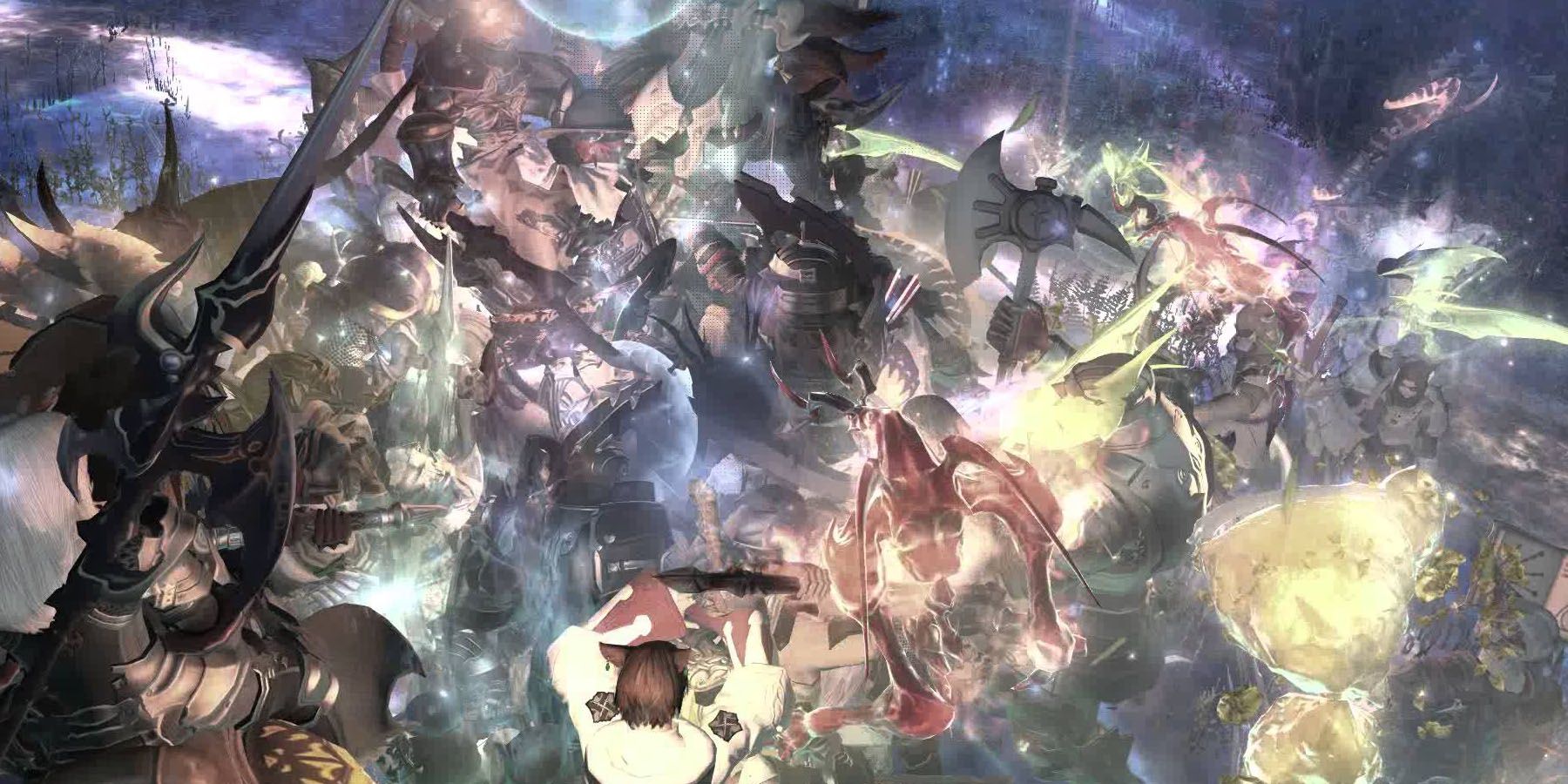 A gathering of players in Final Fantasy 14