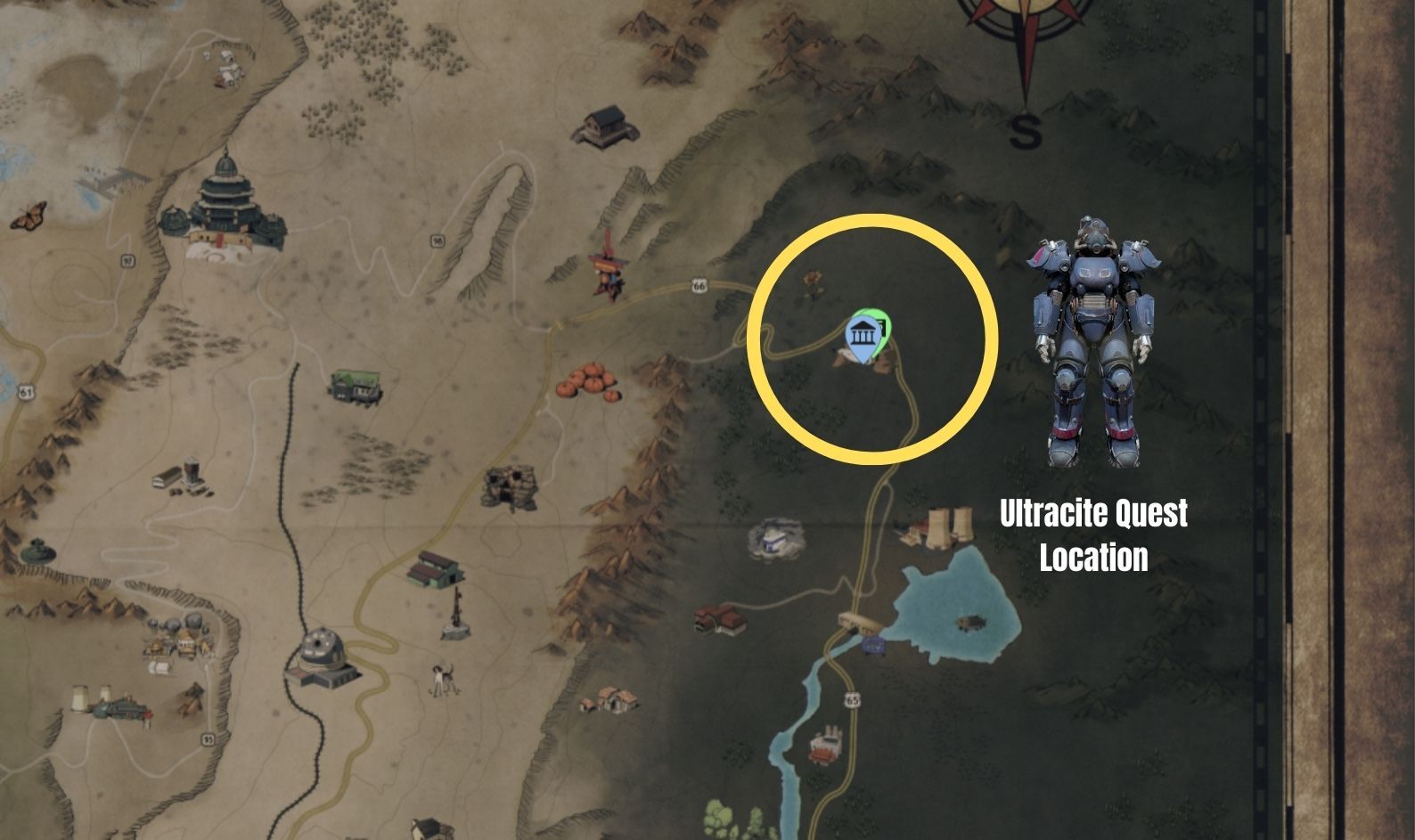 image showing where to start the quest that gives players the ultracite power armor.
