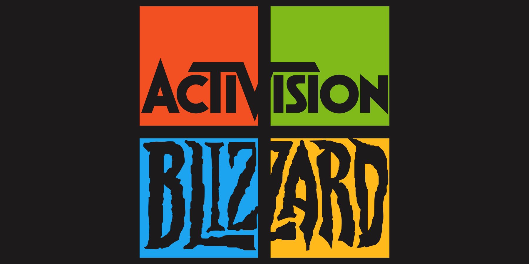Activision Blizzard inside Microsoft logo on Eerie Black background