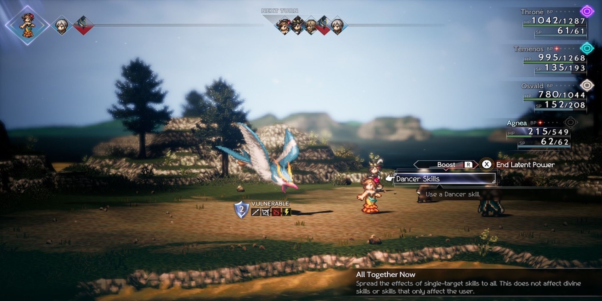 Agnea activating their Latent Power in battle in Octopath Traveler 2