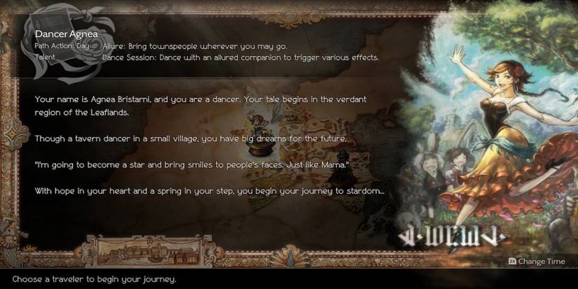 Agnea’s character bio in Octopath Traveler 2