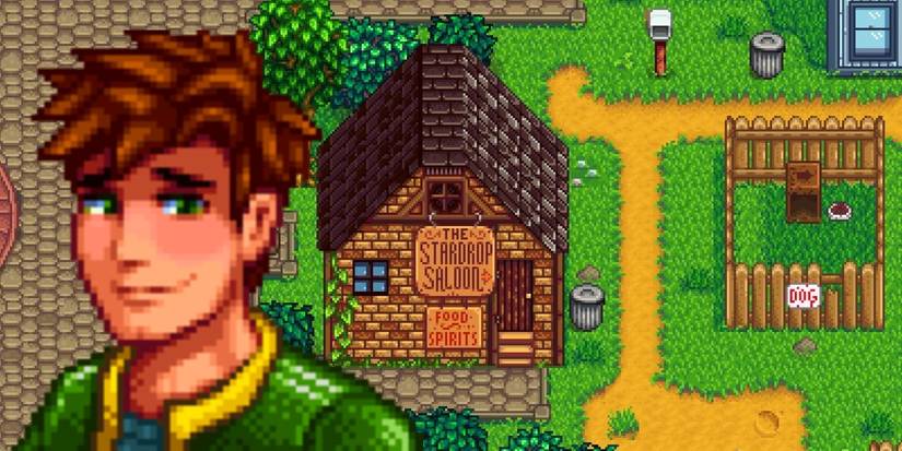 Alex blushing in front of the Stardrop Saloon