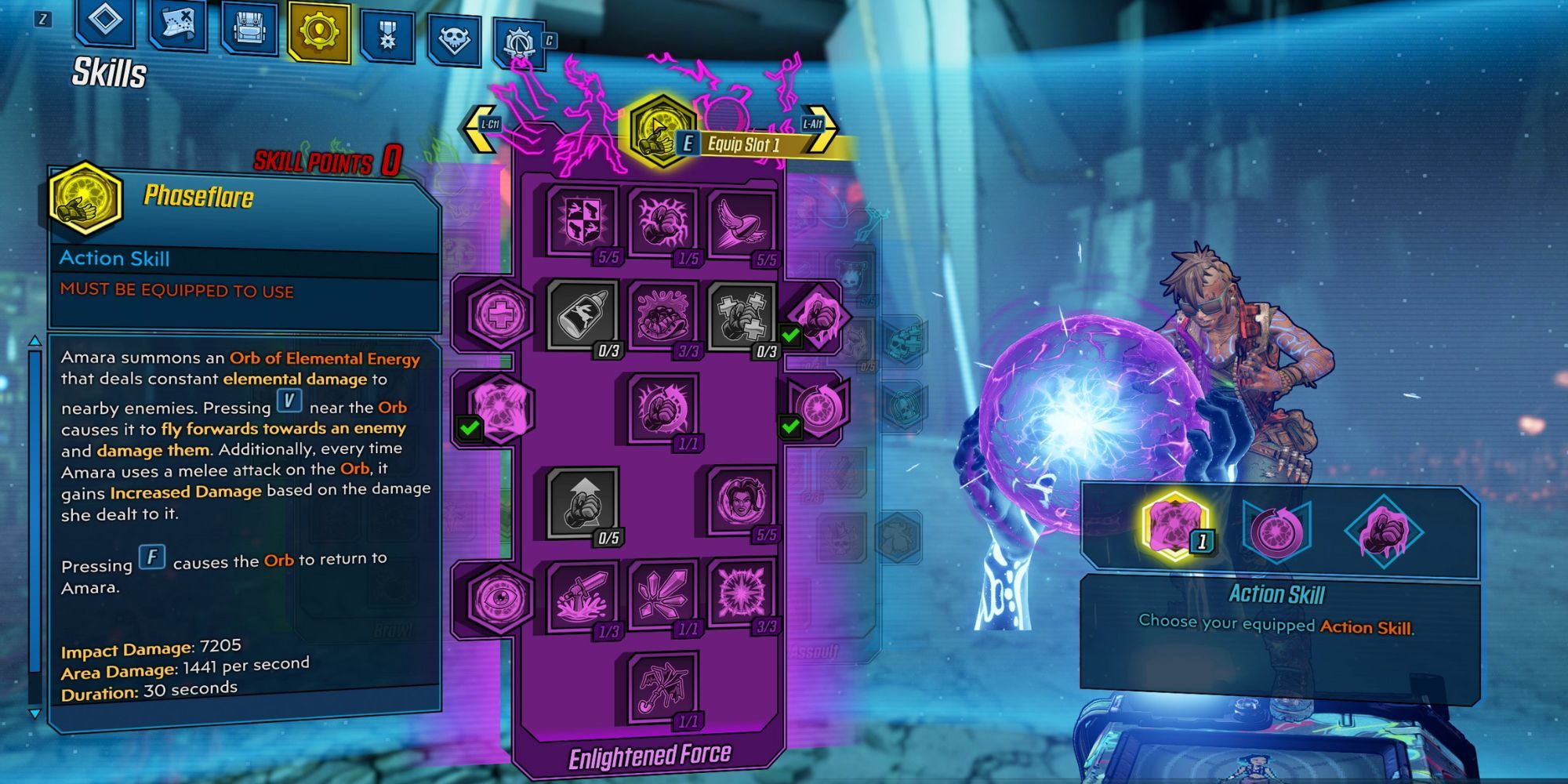 Amara's skill tree in Borderlands 3