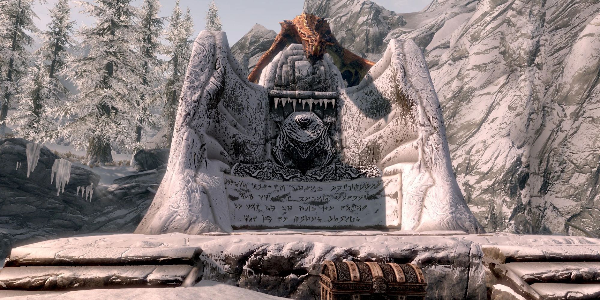 Skyrim Dragon at Ancient's Ascent, on a word wall