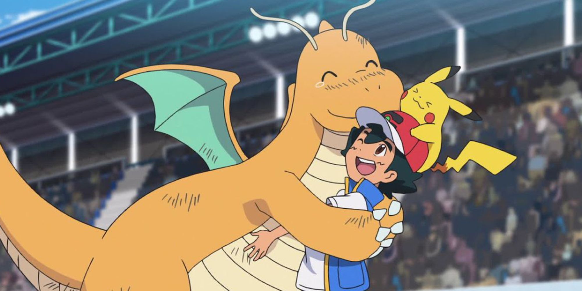 Ash, Pikachu And Dragonite In The Pokemon Anime