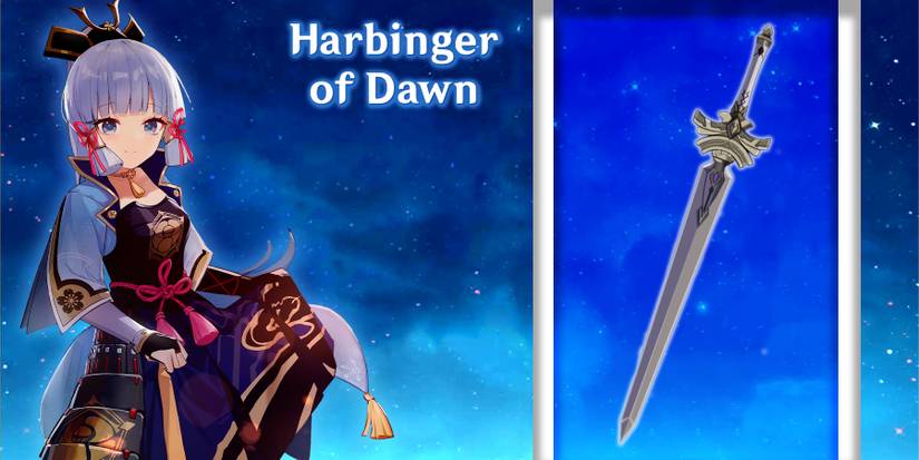 ayaka holding harbinger of dawn in genshin impact