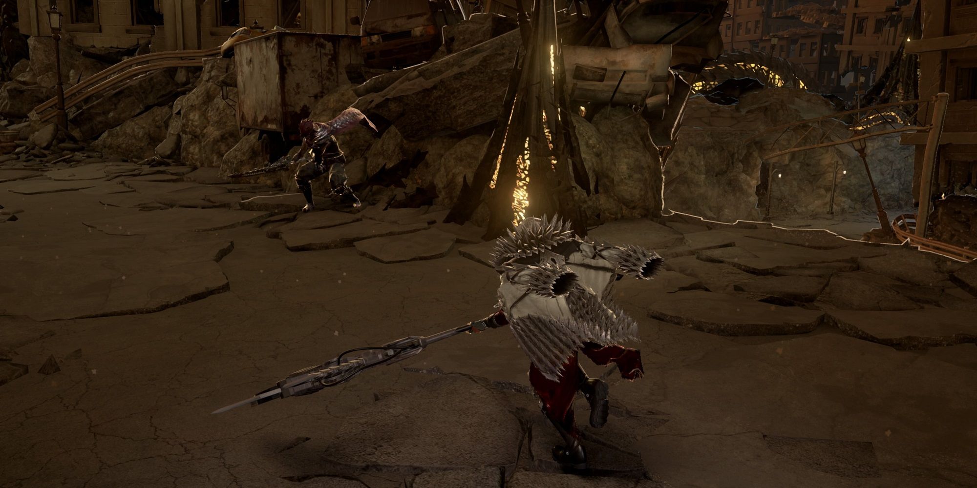 The main character in Code Vein running toward an enemy.