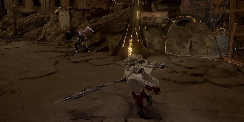 The main character in Code Vein running toward an enemy.