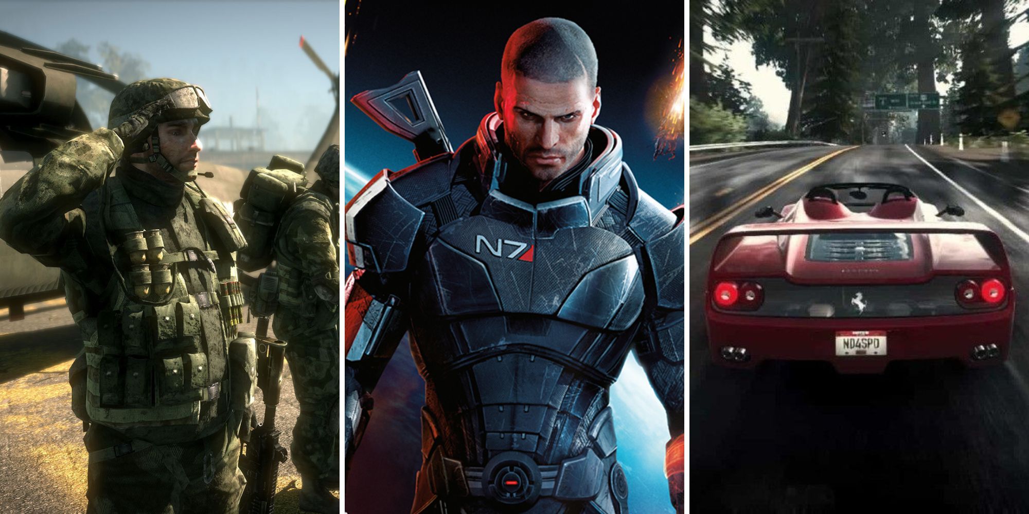 A grid showing the EA PS3 games Battlefield: Bad Company, Mass Effect 3, and Need For Speed: Hot Pursuit