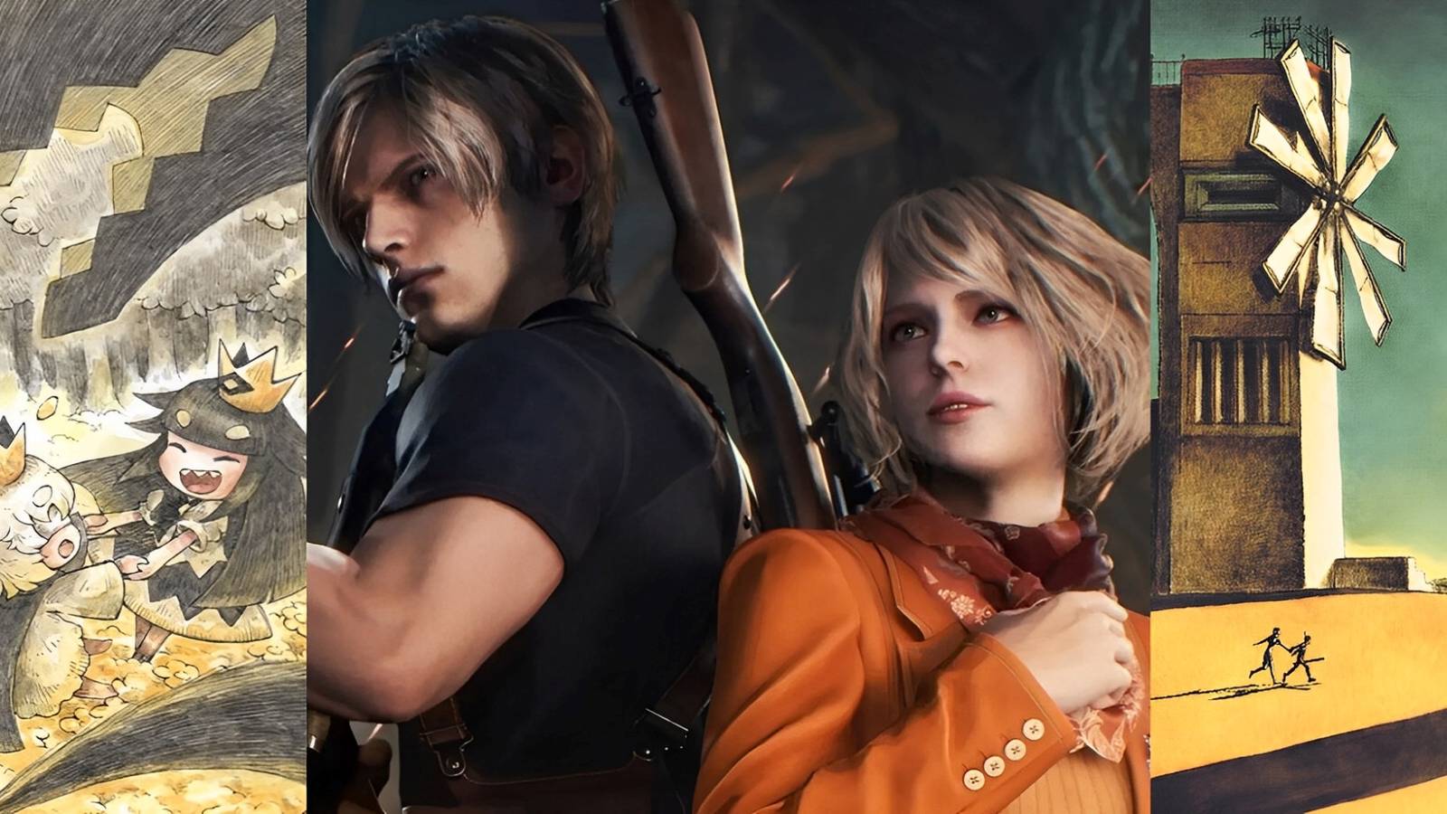 A split images with the duos from The Liar Princess and the Blind Prince, Resident Evil 4, and Ico