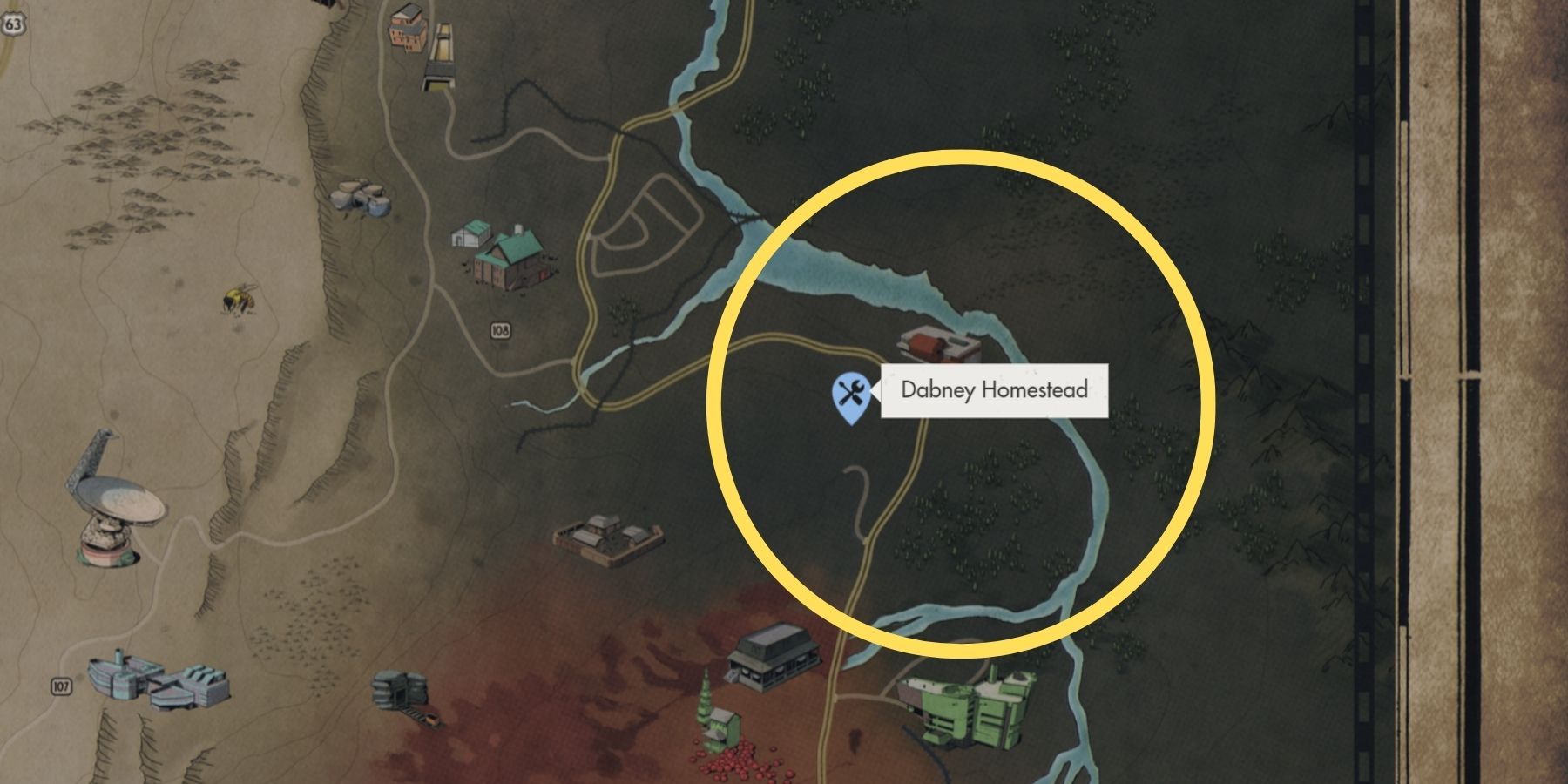 image showing the best location for copper farming in fallout 76.