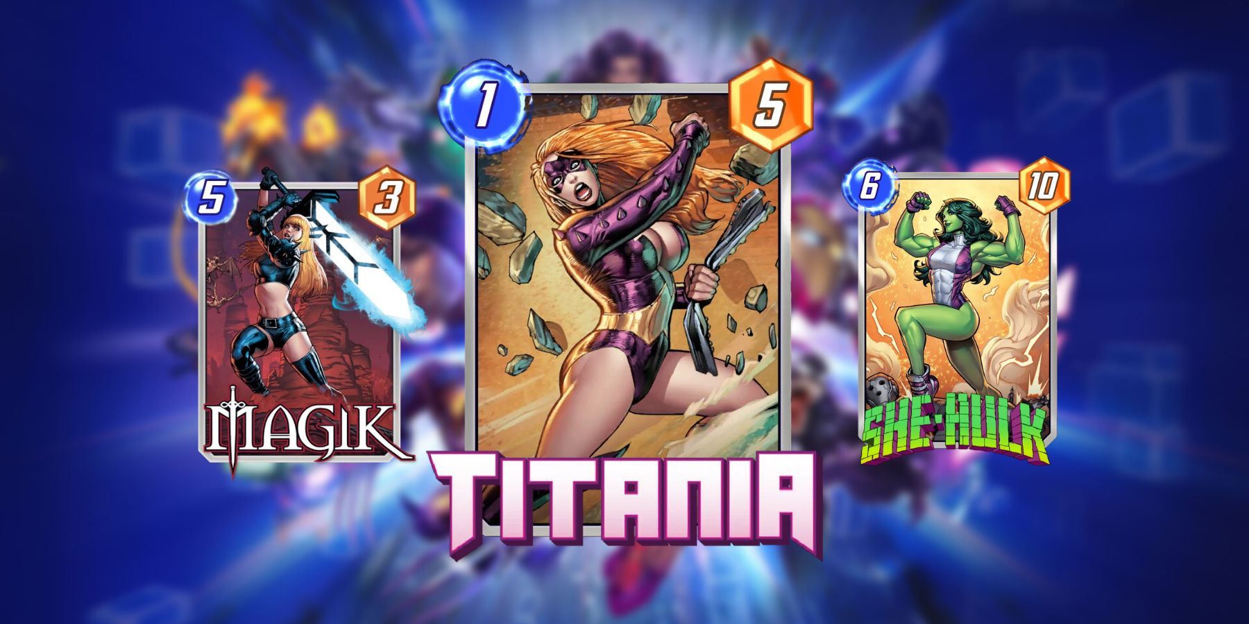 image showing best cards for titania decks in marvel snap.