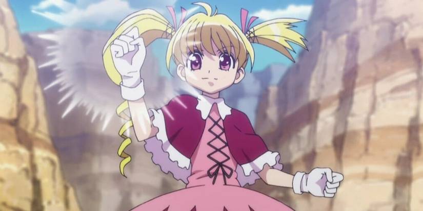 Biscuit Krueger in Hunter x Hunter holding up her fist