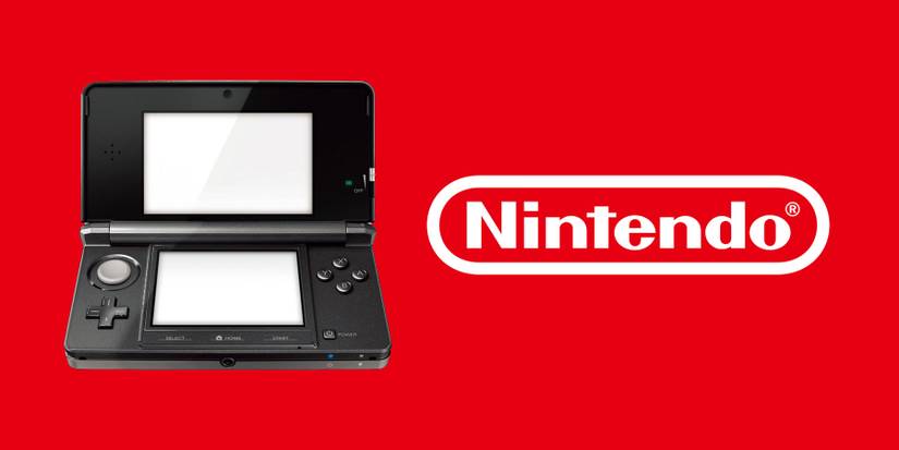black 3ds next to the nintendo logo on a red background