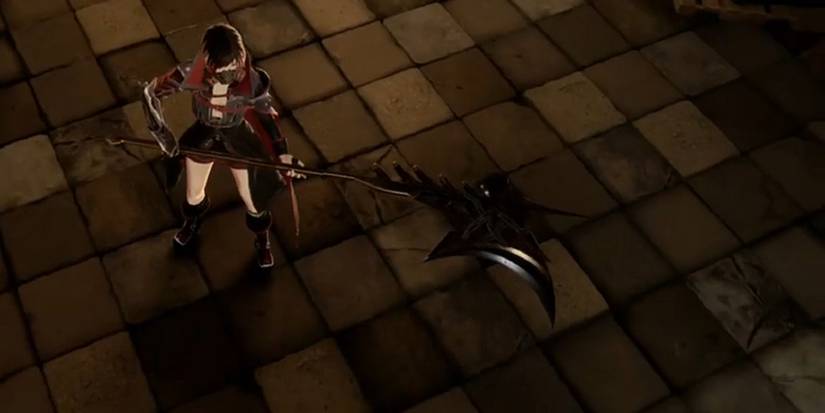 Wielding the Black Halberd in Code Vein.