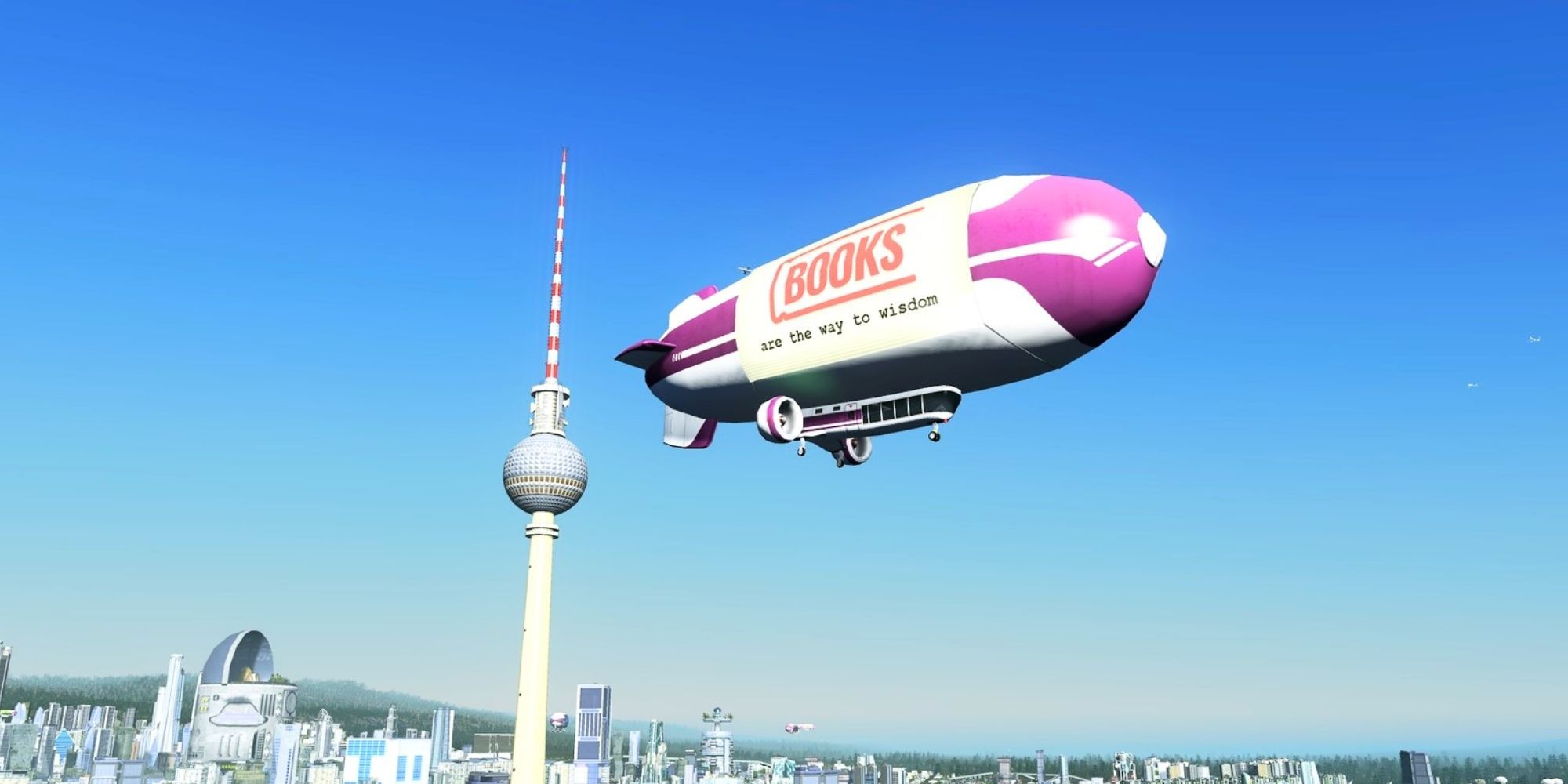Blimp in Cities: Skylines Flying with Books Advert on the side