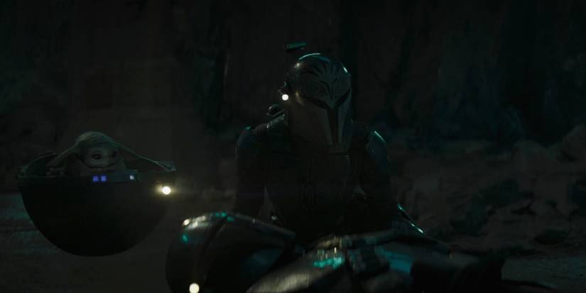 Bo-Katan Mando, Grogu and Din Djarin in The Mandalorian living waters season 3