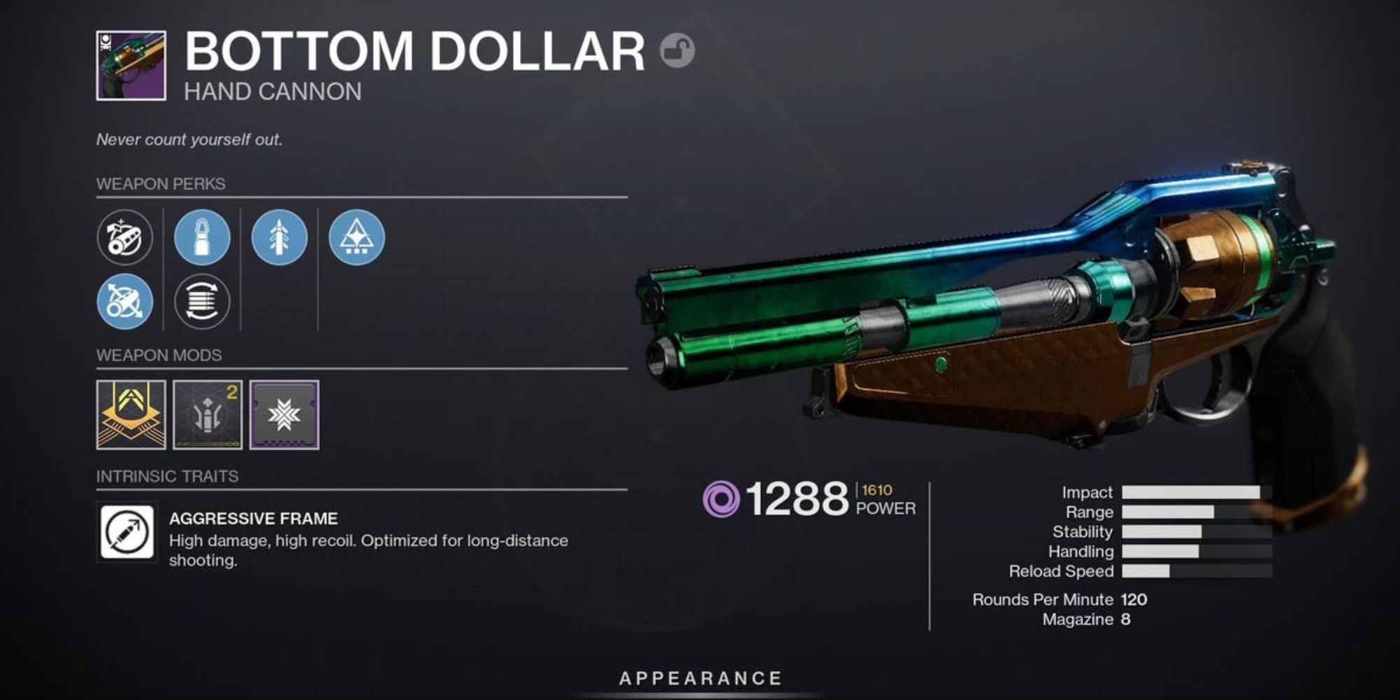 A player looking at Bottom Dollar in Destiny 2