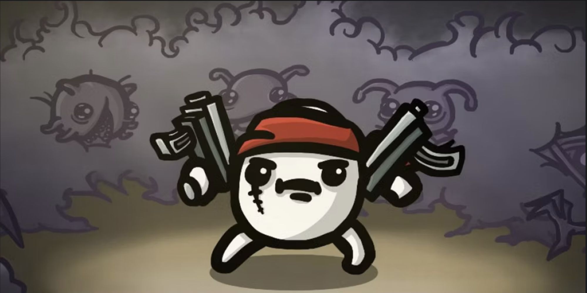 Brotato is carrying two machine guns and is wearing a red bandana. He is surrounded by monsters